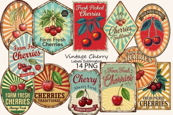 Download Vintage Cherry Labels Sublimation - Labels Collection