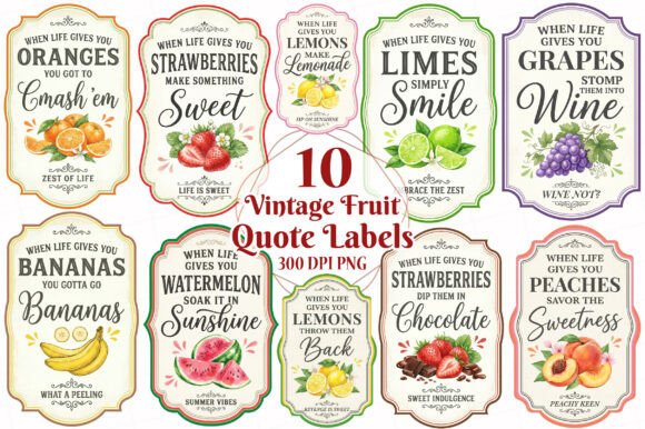 Download Vintage Fruit Quote Labels Bundle - Premium Resources